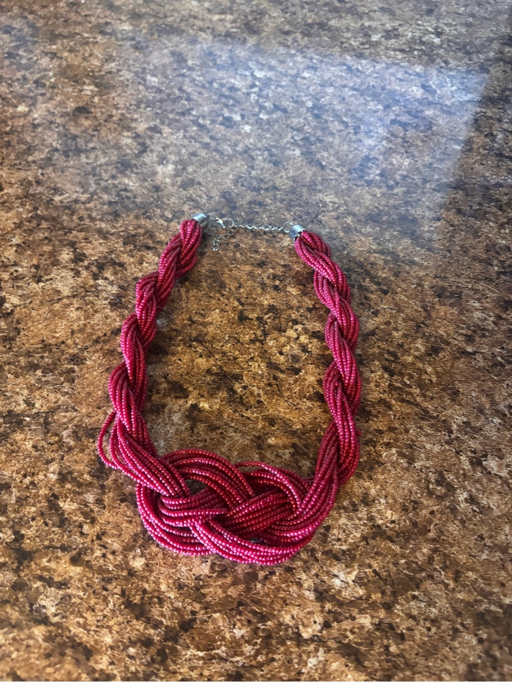 Braided Beaded Statement Necklace in Deep Red - Women Jewelry